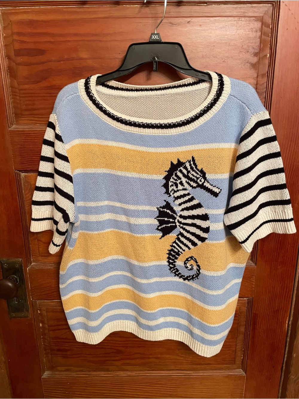 Seahorse Striped Knit Top in Blue, Yellow & Black